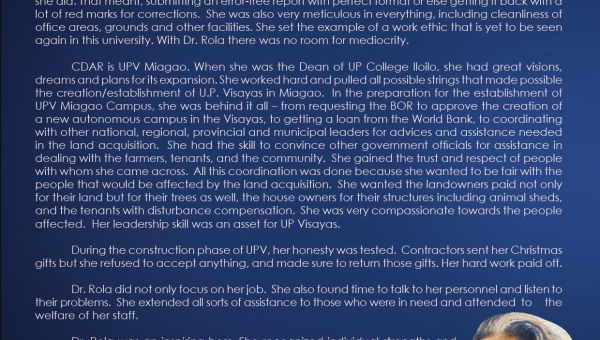 Dr. Dionisia A. Rola, 1st Chancellor of UP Visayas, is celebrating her 100th birthday!