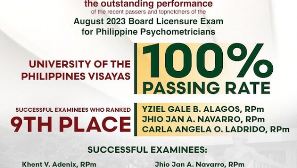 3 psych grads rank 9th in Psychometrician Licensure Exam; UPV scores 100% passing rate
