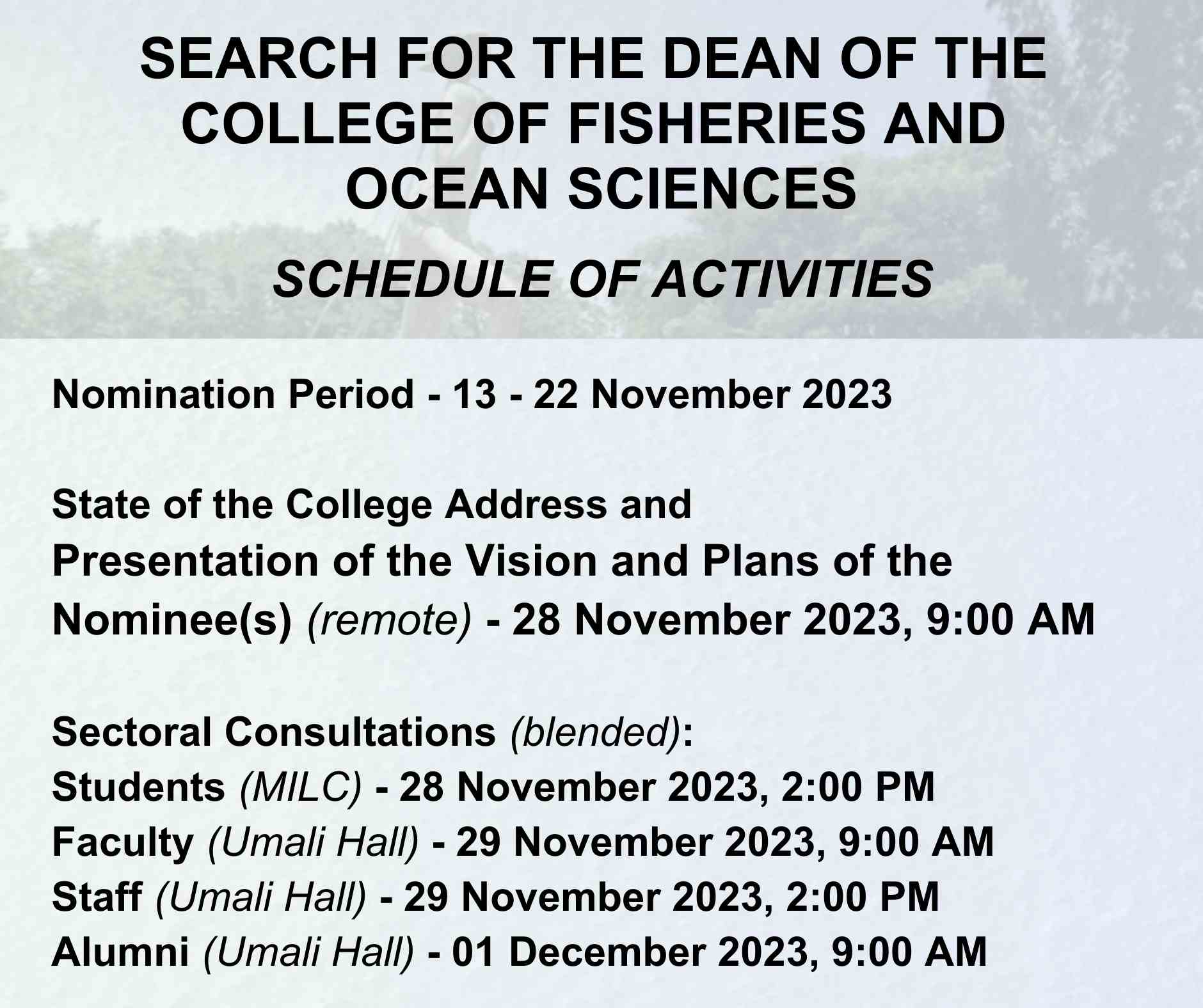 Search for the Next CFOS Dean 