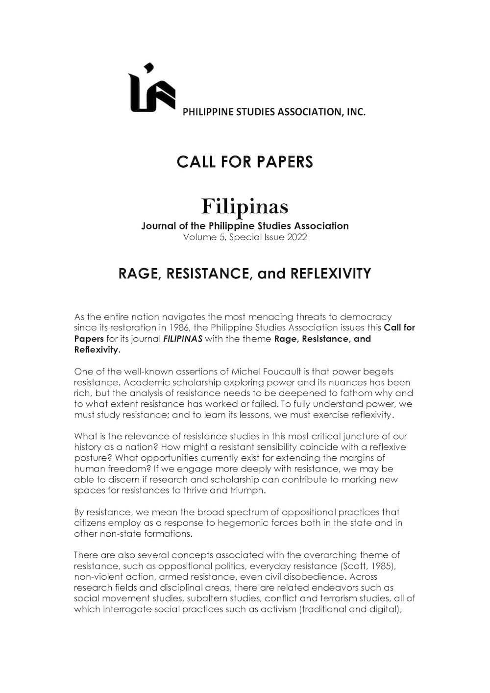 call for papers filipinas journal 2022 1