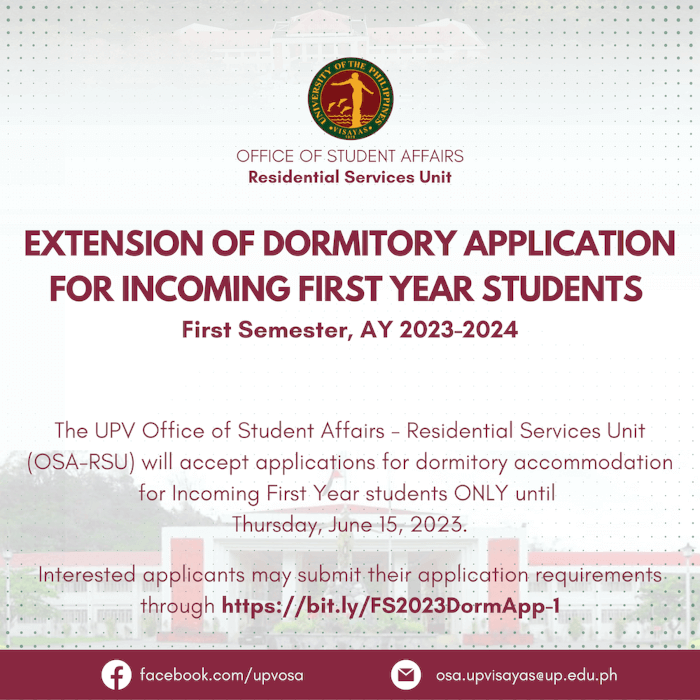 extension dorm app 1st year students