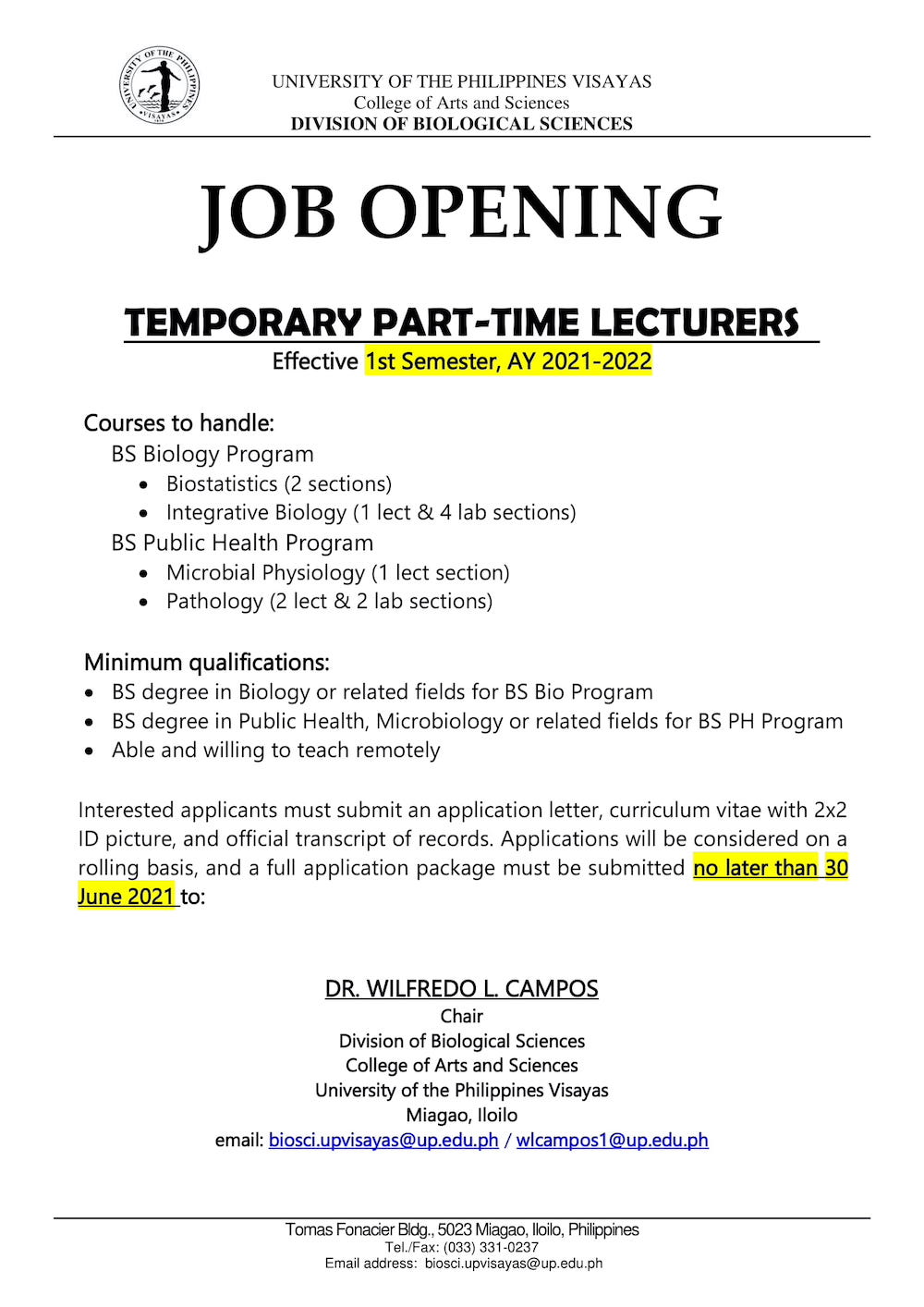 hiring biosci temp fac 053121