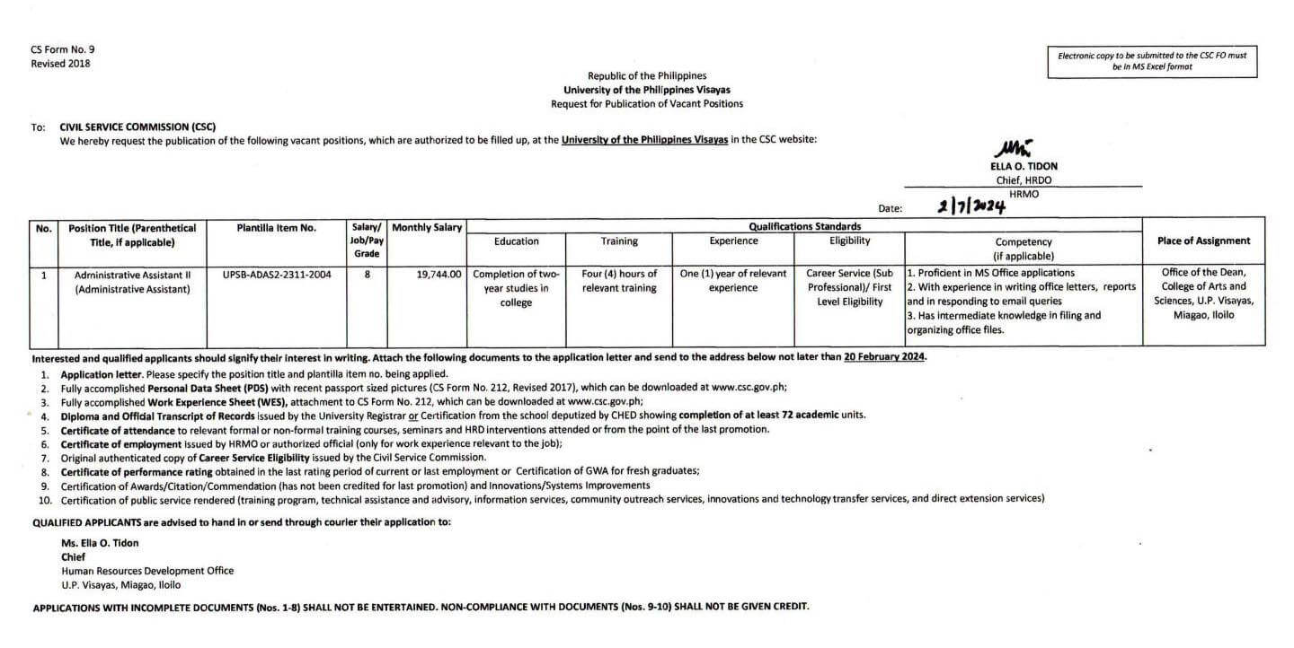 hiring cas admin asst2 0224