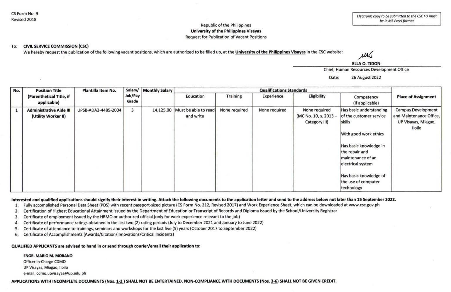 hiring cdmo admin aide3 0822