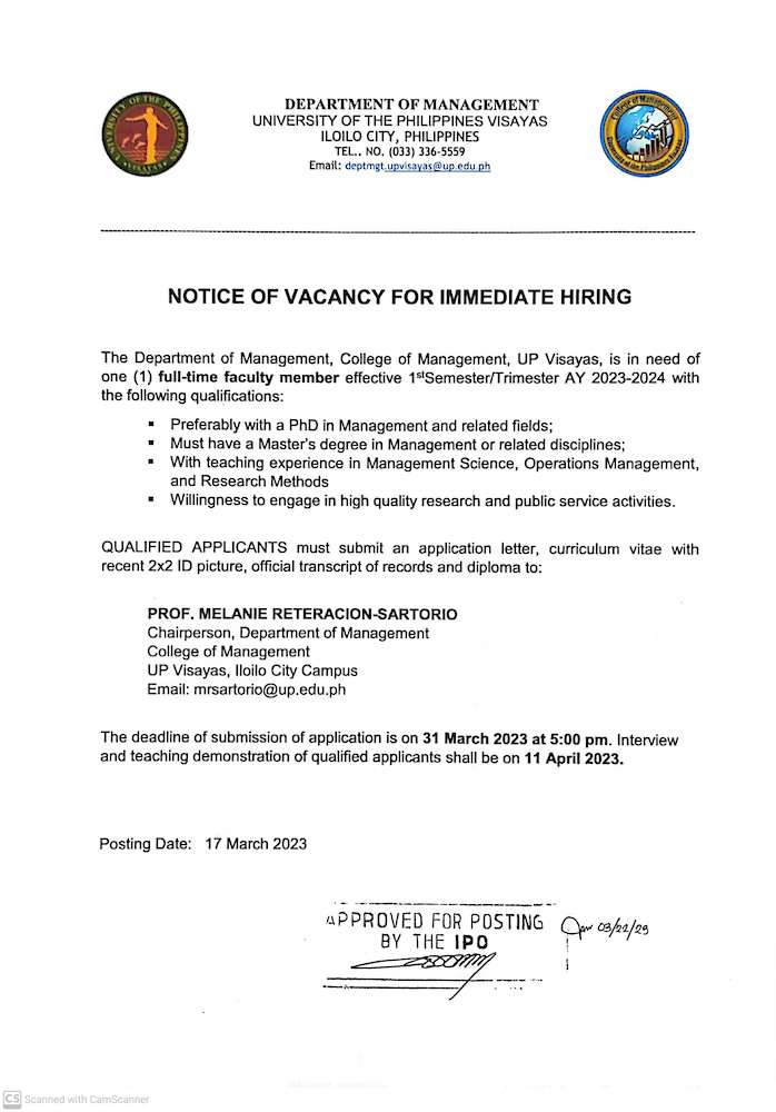 hiring cm dept mgt fac 0323