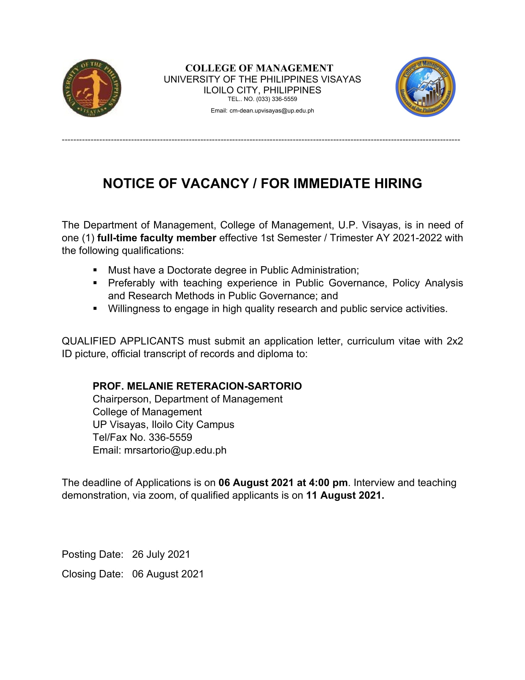 hiring cm faculty public admin 0721