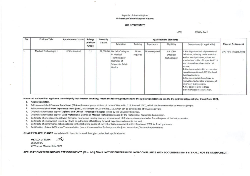 hiring hsu medical technologist1 0724