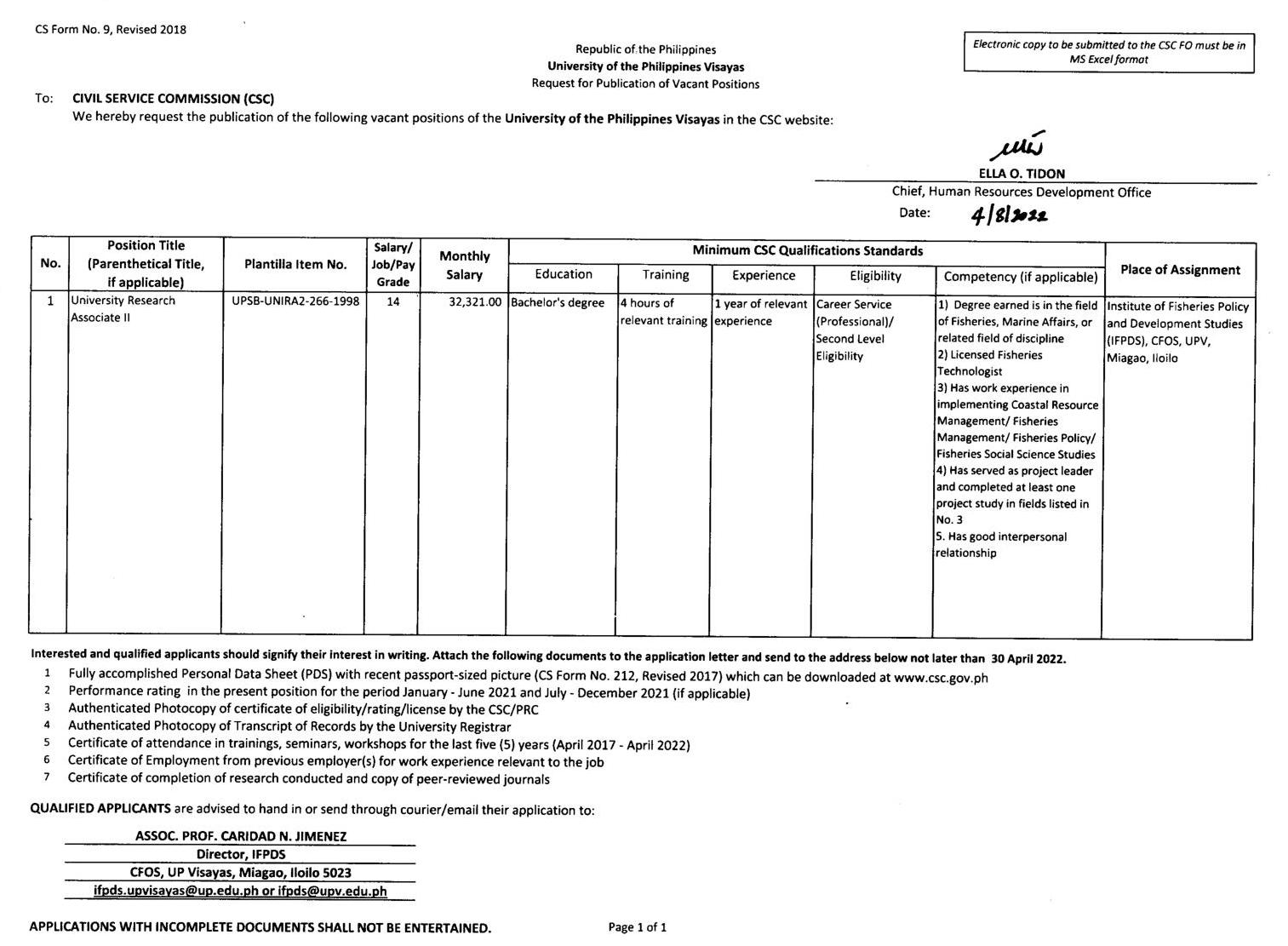 hiring ifpds ura2 0422