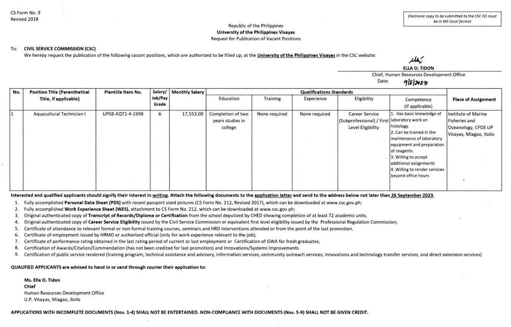 hiring imfo aquacultural technician1 0923