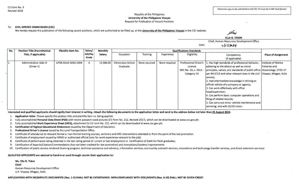 hiring imfo driver 0724