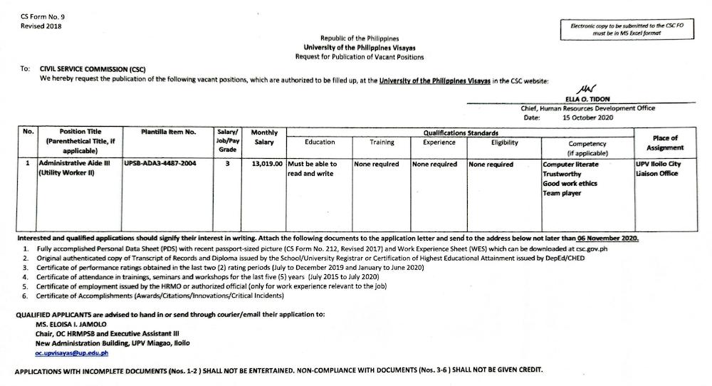 Administrative Aide III Utility Worker II Liaison Office