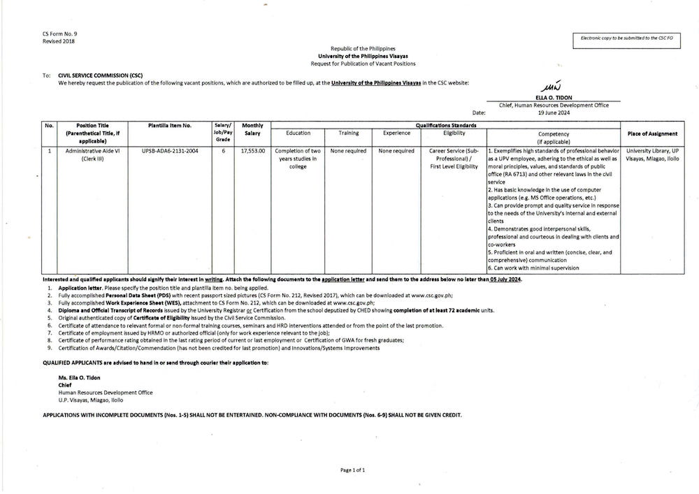 hiring library admin aide4 0624