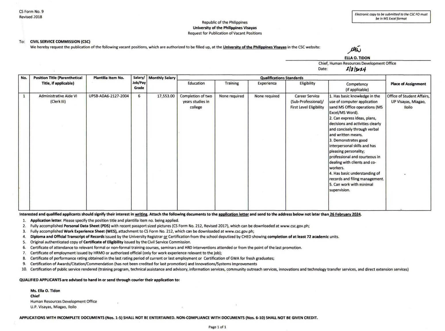 hiring osa admin aide6 0224