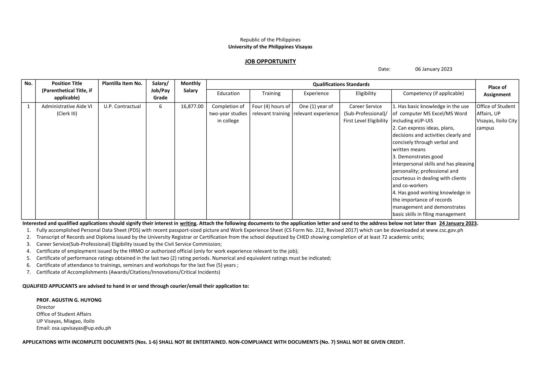 hiring osa adminaide6 0123