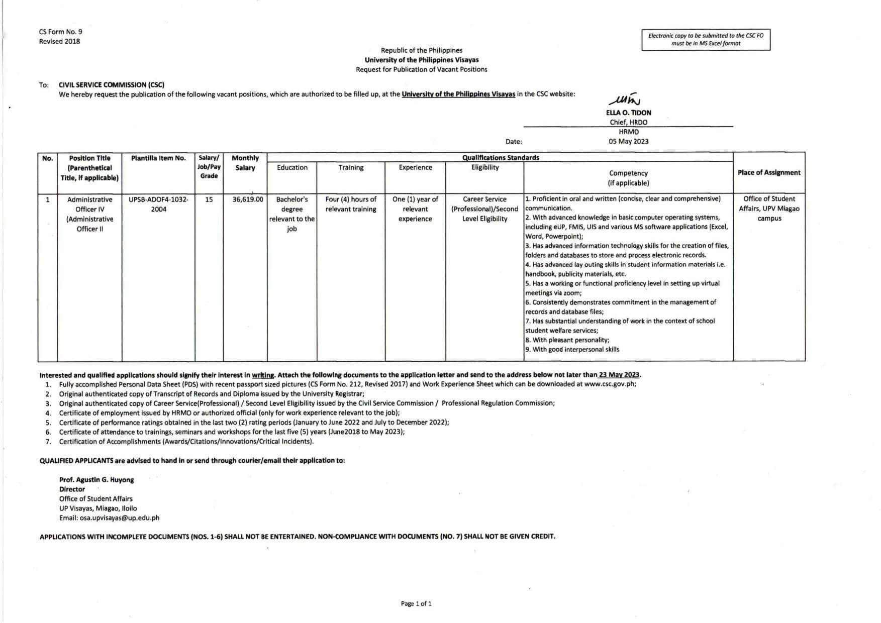 hiring osa ao4 0523