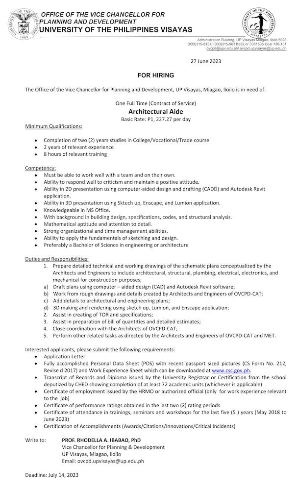 hiring ovcpd architectural aide 0623