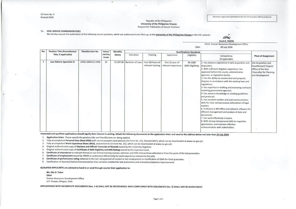 hiring ovcpd law reform specialist3 0724