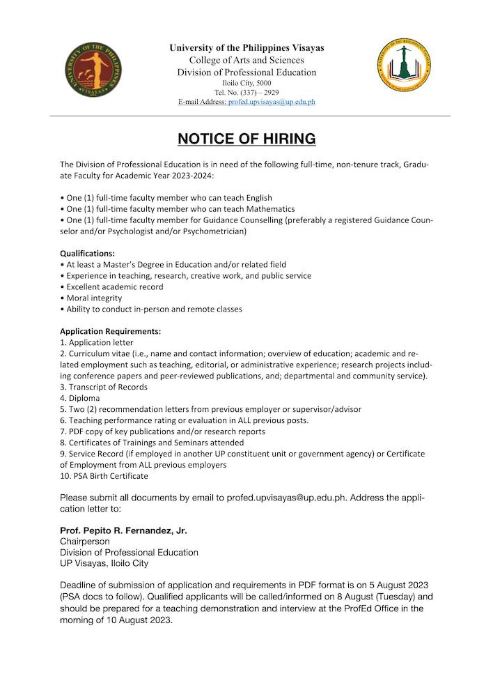 hiring profed faculty 0723