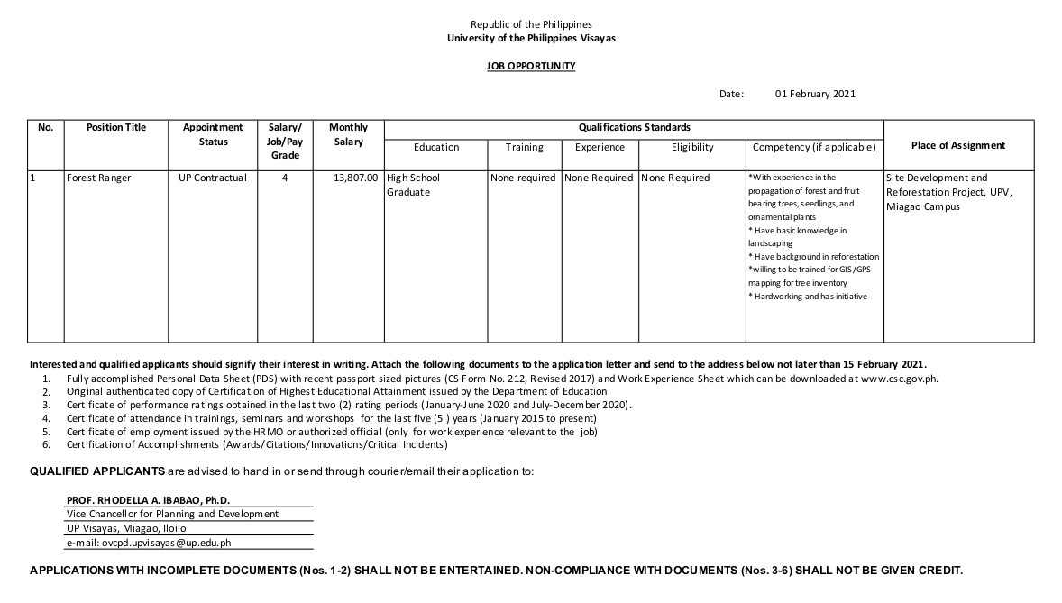 hiring sdrp forestranger 0221