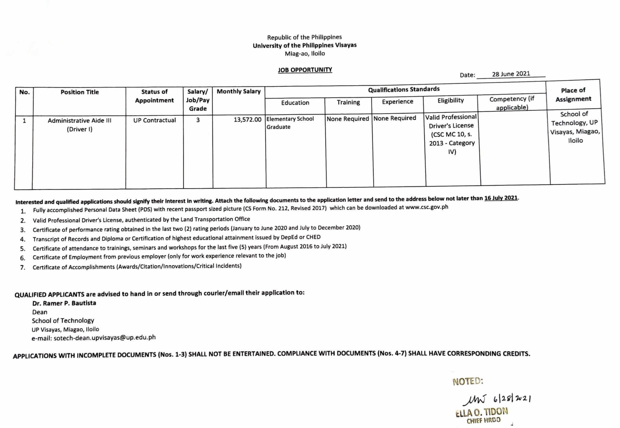 hiring sotech admin aide3 0621