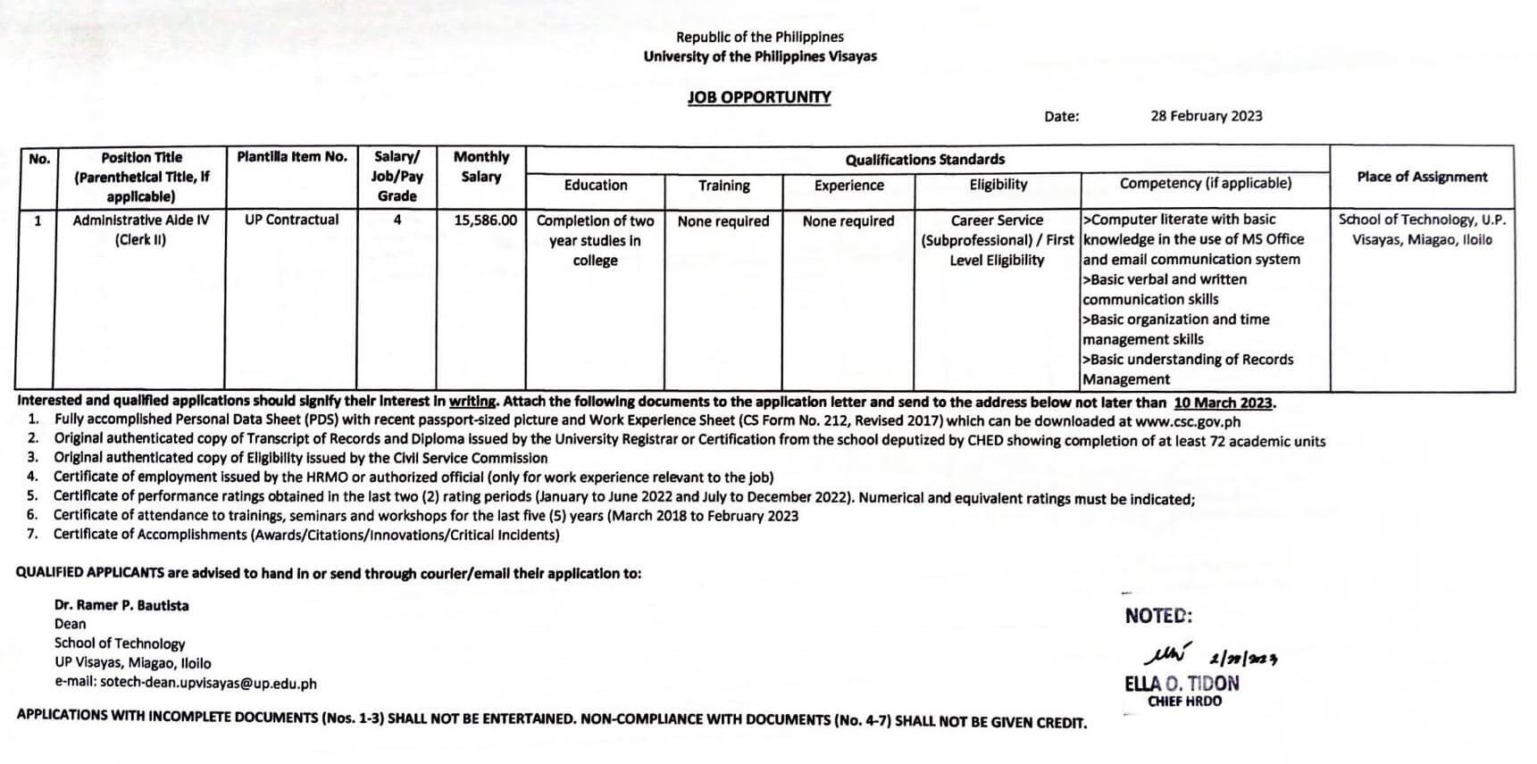 hiring sotech admin aide4 0223