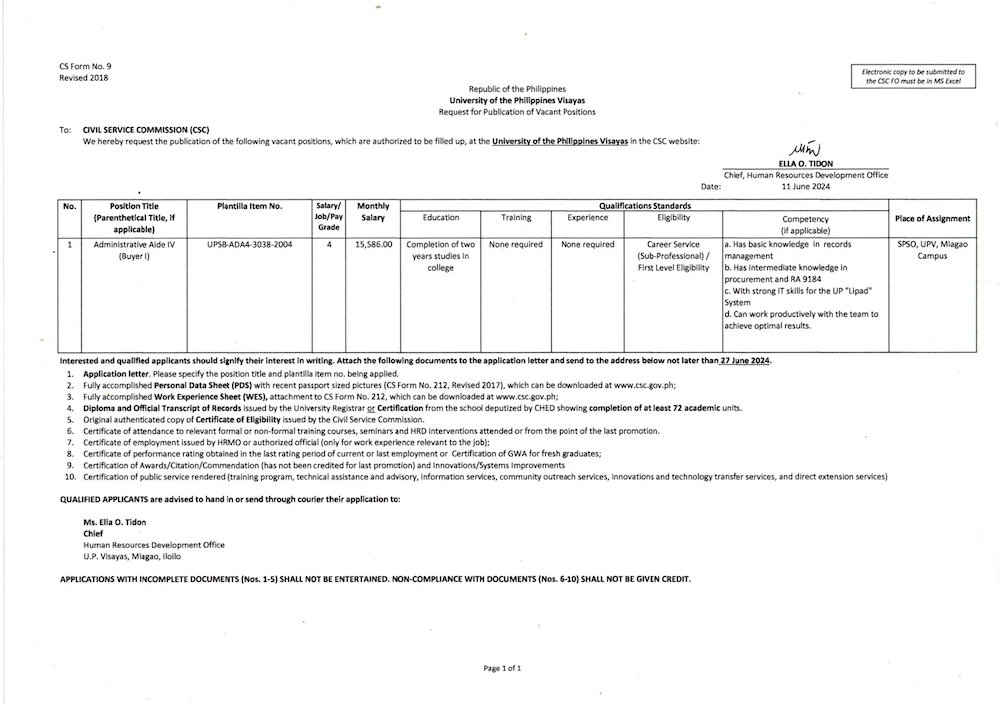hiring spso admin aide4 0624