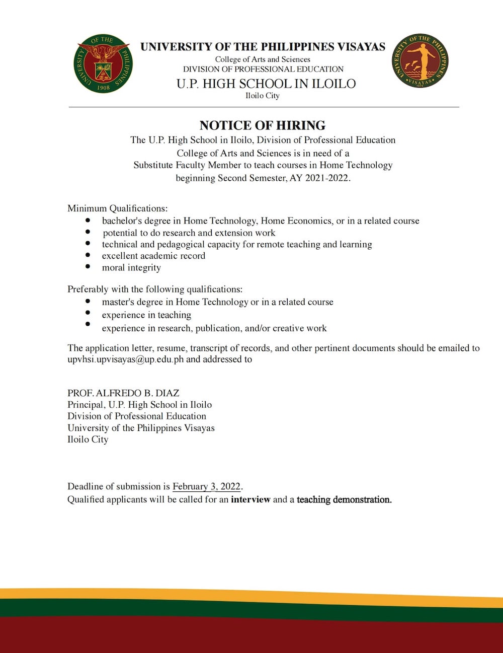hiring uphsi faculty 0122