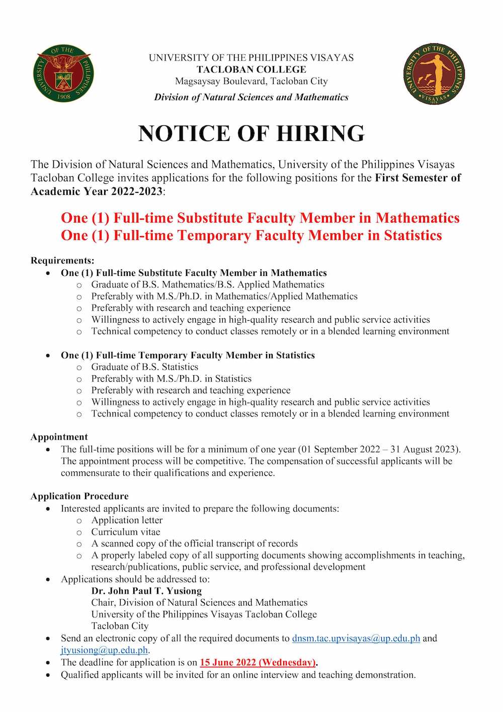 hiring upvtc statmath faculty 0622