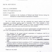 Guidelines in the Availment of Medical and Dental Services during the Schedule for Annual Medical Examination of Students