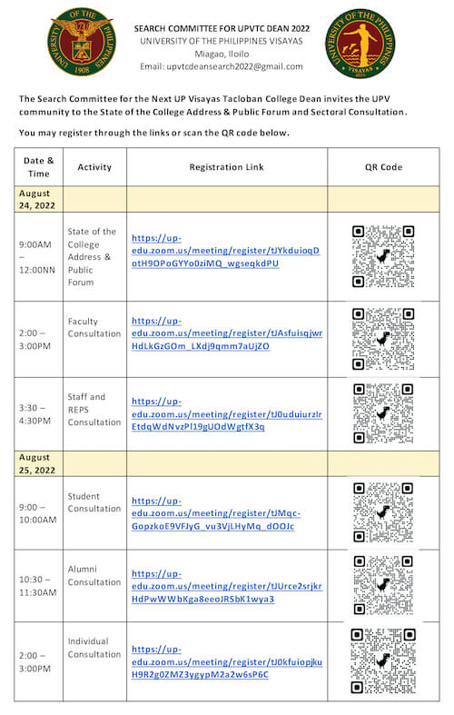 upvtc dean search sectoral consultation 0822 1